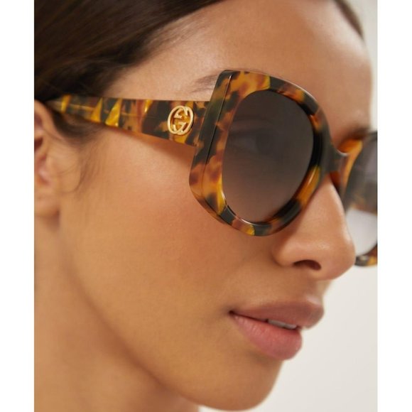 Gucci GG1257S 004 Sunglasses Havana Gradient Blue Butterfly Oversized Women main image 5